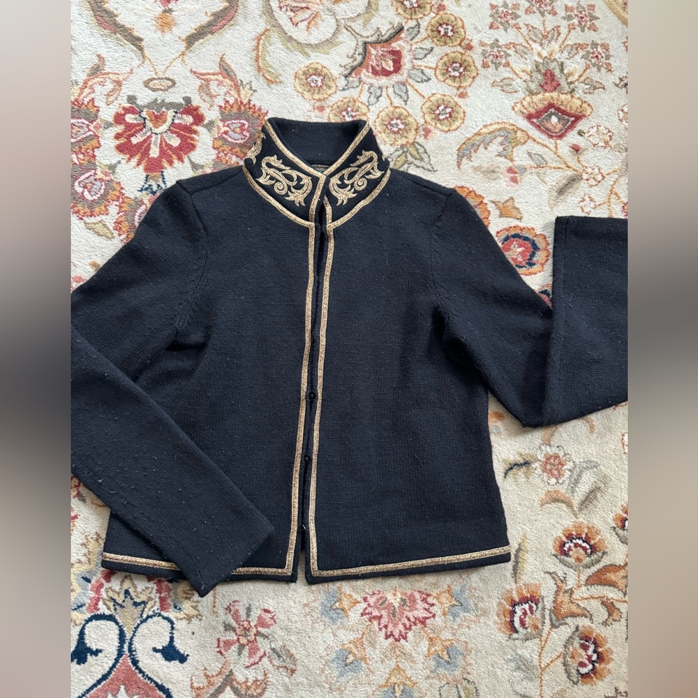 Lauren Ralph Lauren S Gold Brocade Sweater Jacket Vintage Lambswool